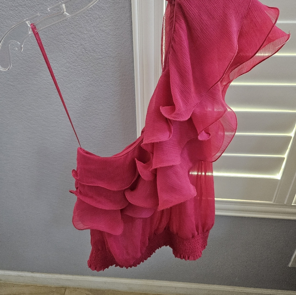 Pink Ruffled One-Shoulder Top Size L - Picture 9 of 14